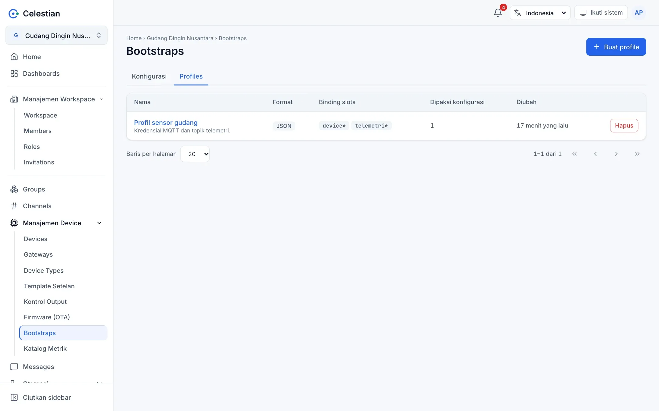 Tab Profiles berisi template konfigurasi bootstrap.