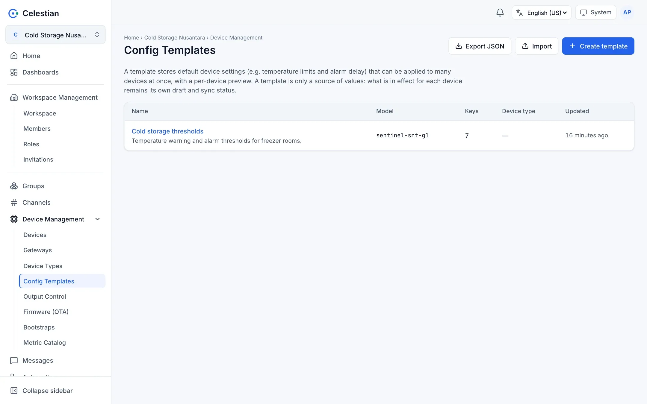 The Config Templates list.