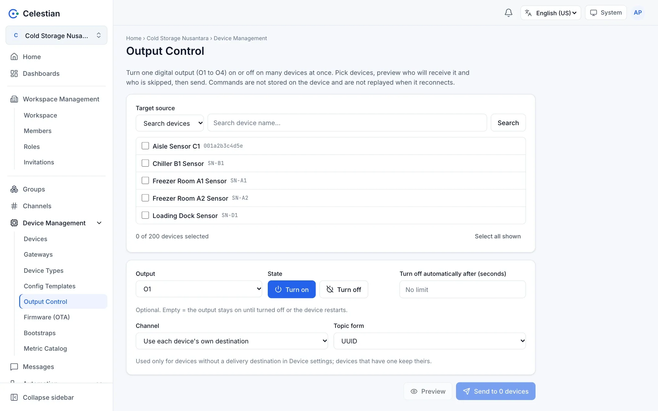 The Output Control page for many devices.